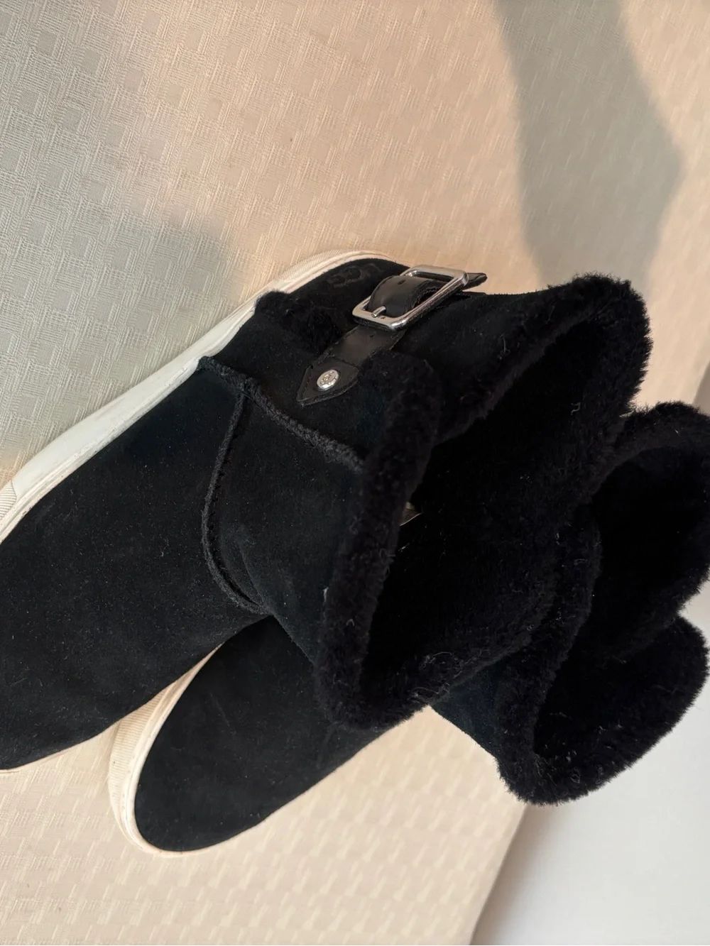 UGG Black Suede Faux-Fur Ankle Sneaker Boots